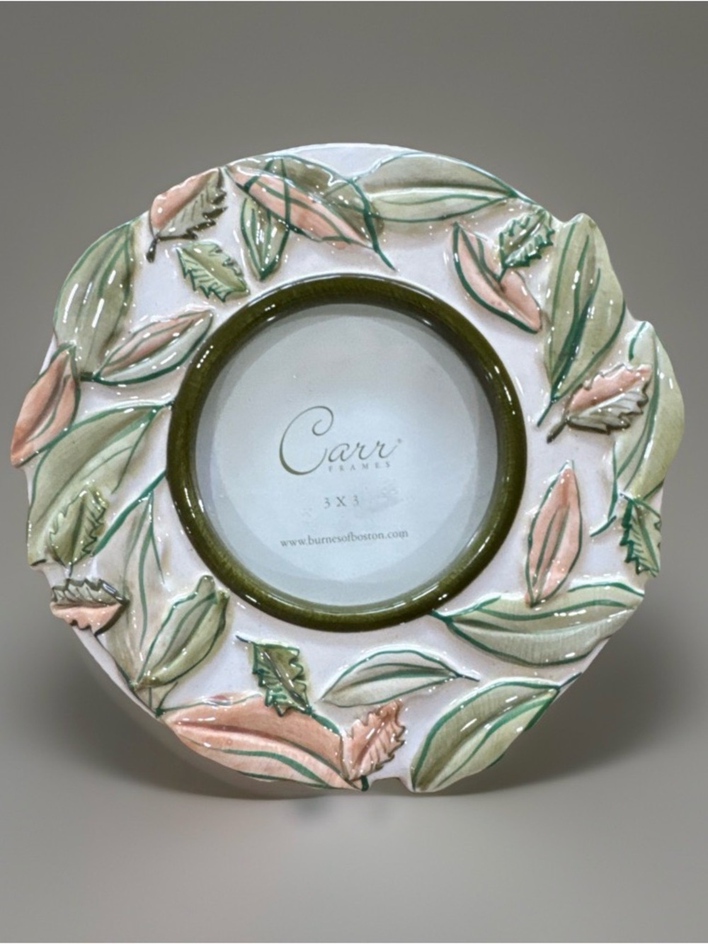 Cottagecore Floral Leaf Picture Frame 3x3 Green Pink Ceramic Resin Decor